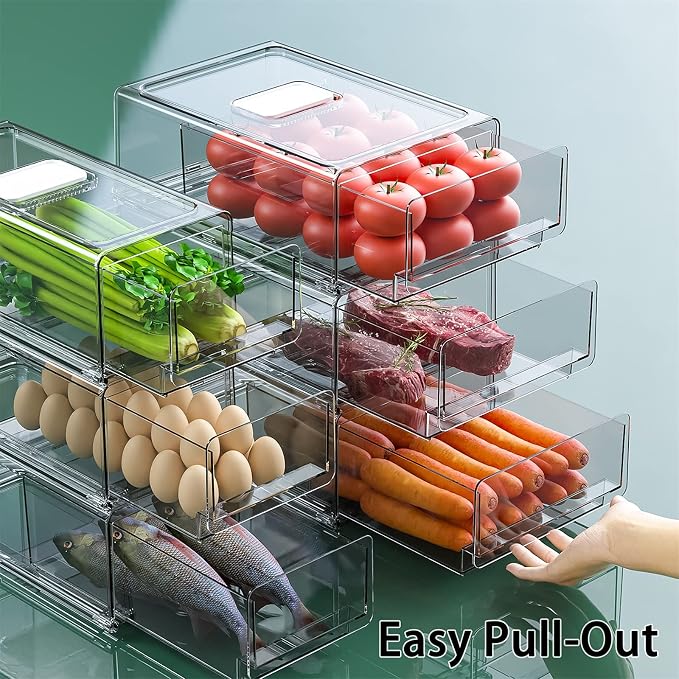 YekouMax Fridge Drawer Organizer - 2 Pcs Pull-Out Cabinet Storage Containers For Fridge, Freezer, Pantry Organizer for Kitchen Storage & Organization Sets, 11.81" Long - Image 3