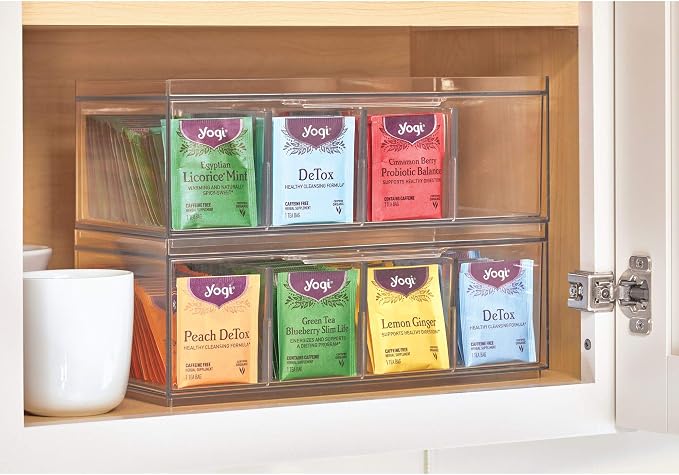 iDesign XL Tea Bag Organizer, Clear, 4-Section | For Counter, Storage Drawer for Cabinet - Image 4
