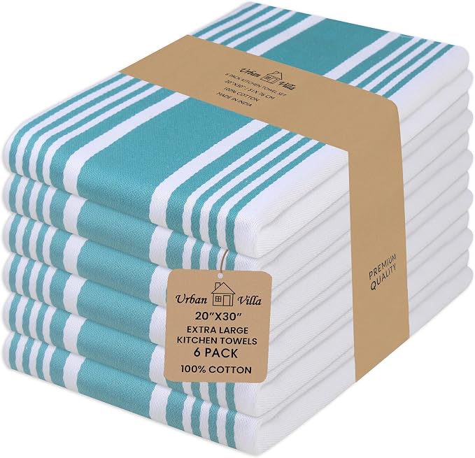 Urban Villa Kitchen Towels Cotton Dish Towels 20”x30” (Set of 6) Teal by CottonTrends