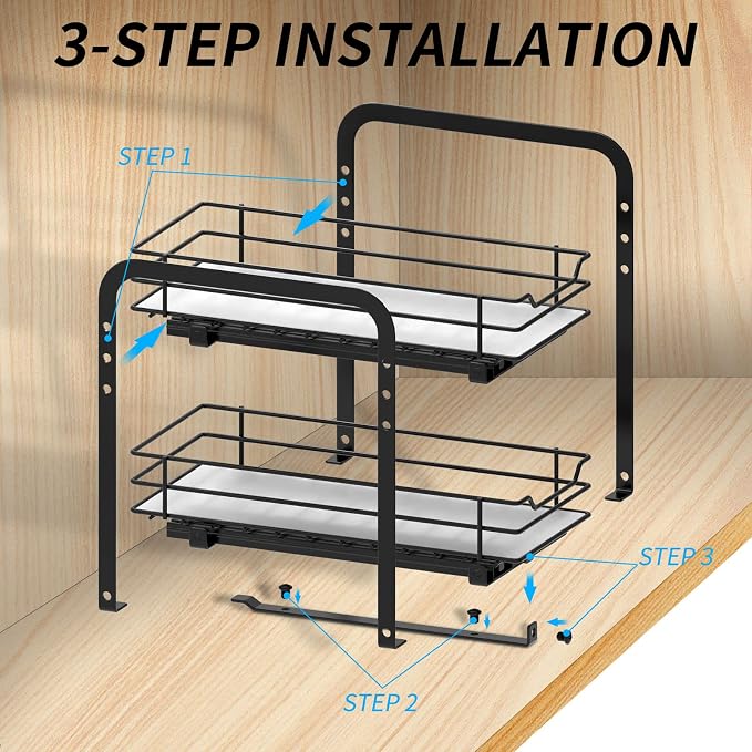BOIVSHI Spice Rack Organizer for Cabinet, 2 Tier Pull Out Spice Organizer for Cabinet Height Adjustable Heavy Duty Metal Basket for Inside Cabinets & Pantry Closet (5.5''Wx10.5''Dx9.5''H) - Image 7