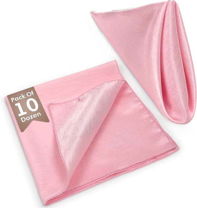 17x17-Inch Shantung Cloth Napkins, Light Pink, Set of 120 | Bulk Case of 10 Dozen, Satin, Square, 100% Polyester Fabric, Reversible, Faux Dupioni Silk Reverse Side, Machine Washable - Image 2