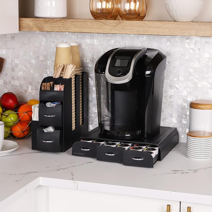 Mind Reader Single Serve Coffee Pod Drawer and Cup Condiment Set, 2 Pcs., 36 Pod Capacity, 5.35"L x 11.25"W x 11.15"H, Black - Image 2