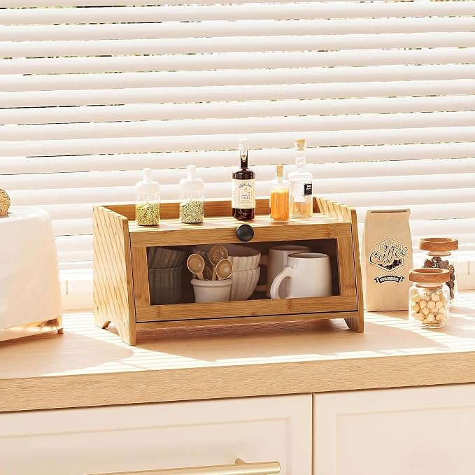 BAMBANG Bread Box for Kitchen Countertop, Bamboo Bread Box for Homemade Bread, Wooden Farmhouse Bread Storage Container, Large Breadbox Bread Bin Organizer for Counter Cabinet Pantry, Natural - Image 5
