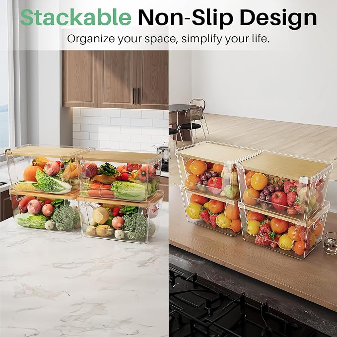 4 Set Pantry Organizer and Stackable Storage Kitchen,Sturdy and Durable Storage Basket for Potato, Onion, Garlic, Fruit, Vegetable, Produce, Clear Plastic Storage with Lid&Handle - Image 6