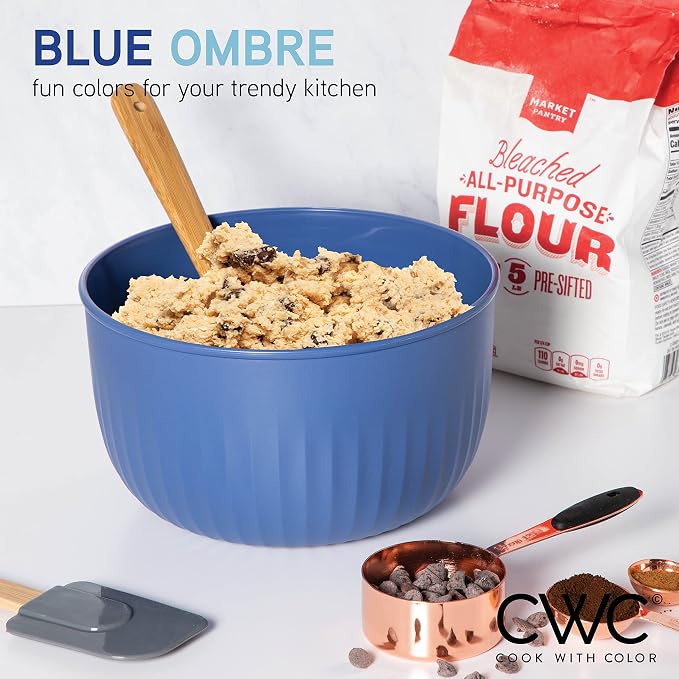 COOK WITH COLOR Prep Bowls with Lids- Wide and Deep Nesting Plastic Small Mixing Bowl Set with Lids, 8 Piece Set - Deep Bowls, Blue - Image 3