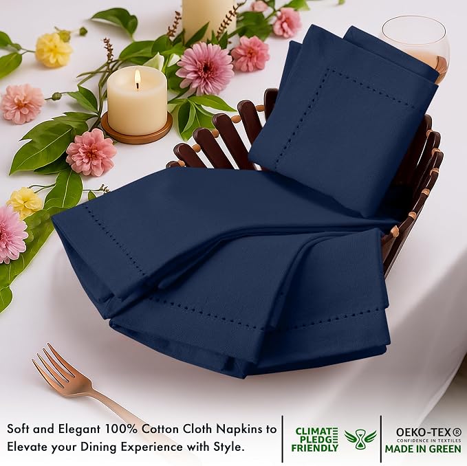Ruvanti Cloth Napkins Set of 12, 100% Cotton High GSM 18x18 Inches, Hem Stitched Corners, Soft, Washable, Durable & Absorbent, Perfect for Parties, Christmas, Thanksgiving Dinners – Pageant Blue - Image 4