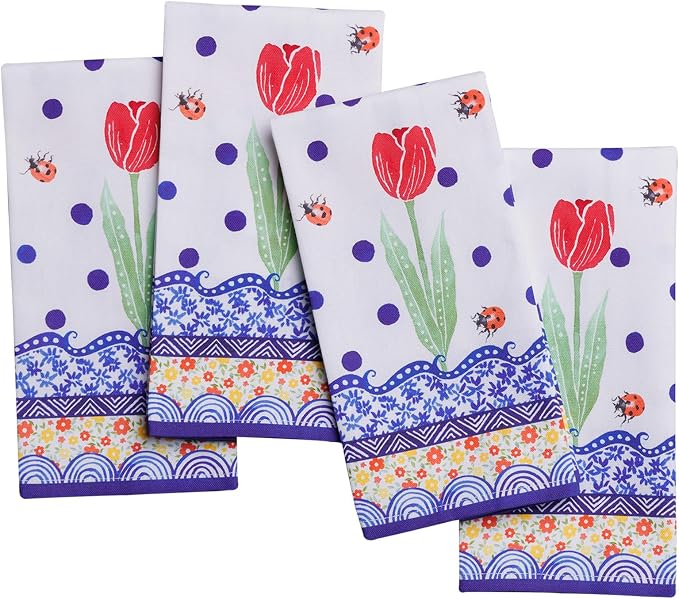 Maison d' Hermine Cloth Napkins Set of 4 Reusable 100% Cotton (18" x 18") | Everyday Square Napkins Cloth Washable Dinner Party Wedding Restaurant Hotel Kitchen Spring Summer - Folky Floral by MaisondHermine