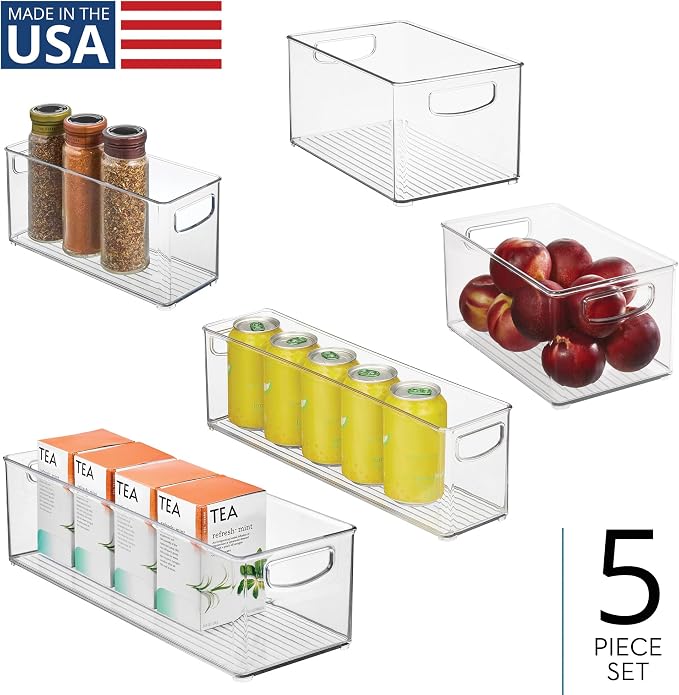 iDesign Stackable Pantry Bins with Handles, 4 Different Sizes, 5 Pack, Clear, Made in USA - Image 2