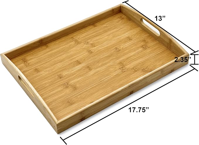 Bam & Boo Natural Bamboo Serving Tray Extra Large Rectangular with Handles for Food, Drinks, Storage, Decor, Vanity, Breakfast, Parties, Weddings, Picnics(17.75” x 13” x 2.35”, Natural) - Image 3