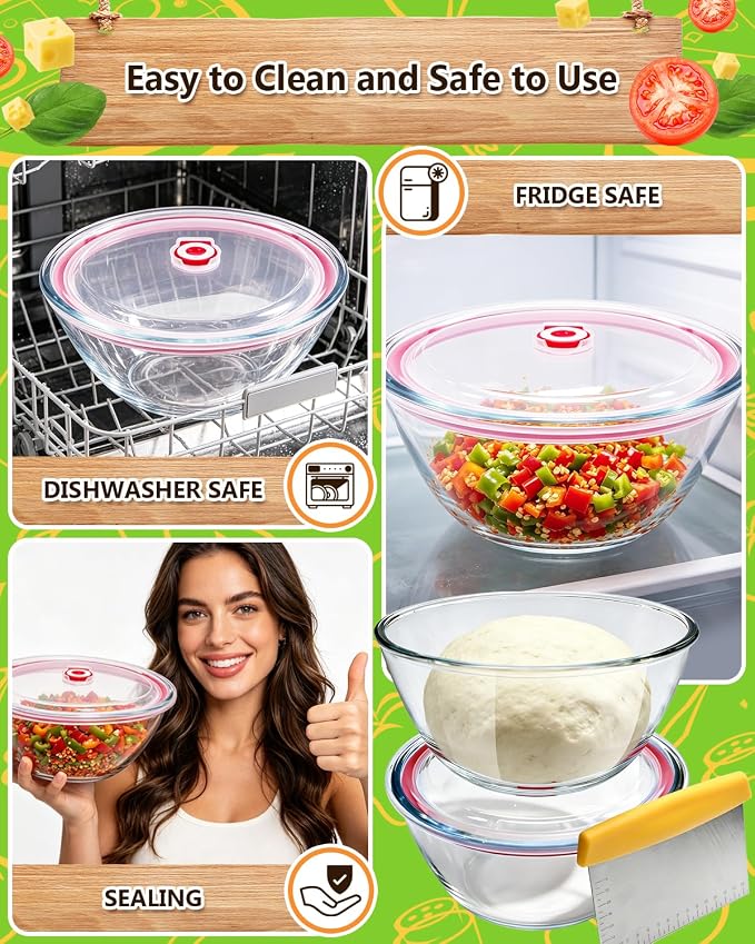 2 Pack Pizza Dough Proofing Container, 2000ML Glass Proofing Box with Clear Airtight Lid, Stackable Fermentation Storage for Dough Balls & Bread, Includes Cutter - Image 7