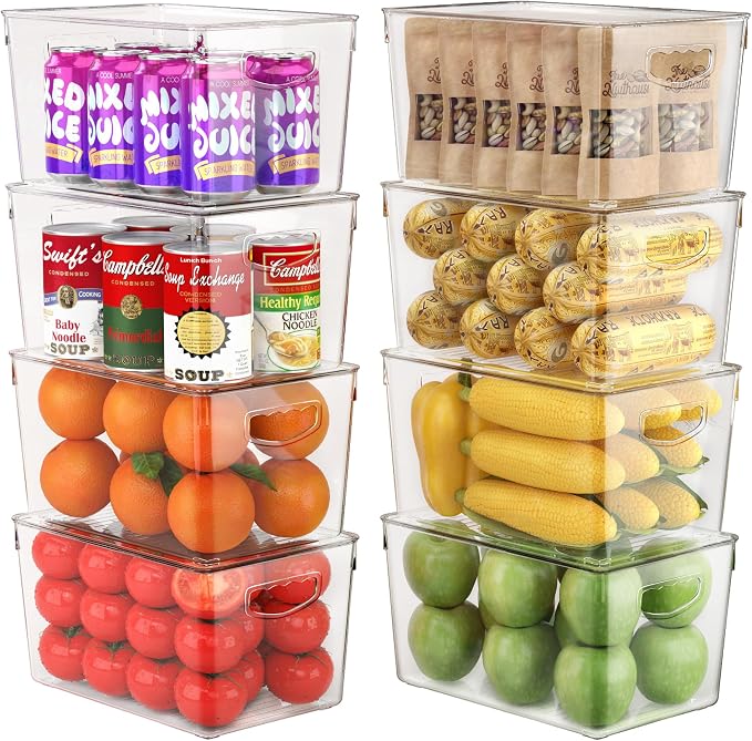 theaoo Large Stackable Refrigerator Organizer Bins AND Soda Can Dispenser for Refrigerator with Lids - Image 2