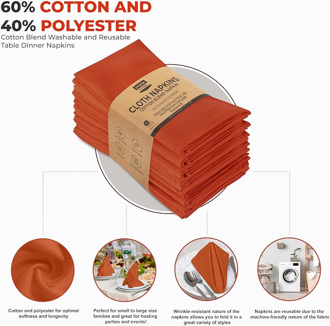Utopia Kitchen Orange Cloth Napkins [12 Pack, 20x20 Inch] Absorbent Cotton Blend Washable and Reusable for Halloween, Thanksgiving, Dinner, Restaurant, Lunch, Wedding and Hotel - Image 3