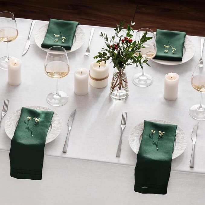 Linen Napkins 20 x 20 inch - 100% Flax Linen Forest Green Double Hemstitch Dinner Napkins Set of 4 - Cloth Napkin Washable for Winter and Christmas Decor - Image 5