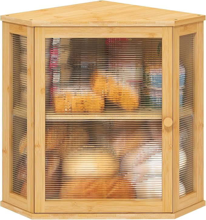 viewcare Corner Bread Box for Kitchen Counter, Bamboo Wood Large Capacity Bread Storage Bin with Acrylic Wavy Door Panel (Natural, Extra Large) by VIEWCARE