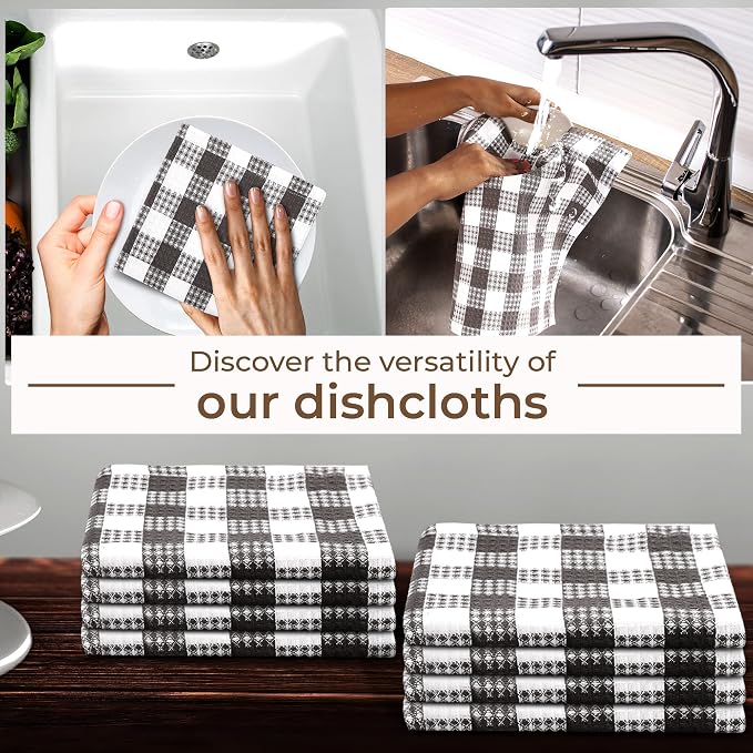 Urban Villa Kitchen Towels Cotton Dish Towels 12”x12” (Set of 8) Grey White - Image 5