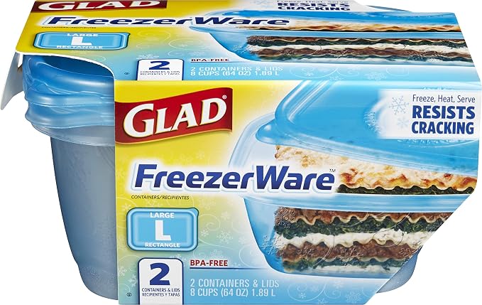Glad GladWare FreezerWare Food Storage Containers with Lids, Large Rectangle No BPA Plastic for Freezing Soups Meals and Batch Cooking, Crack Resistant, Microwave Dishwasher Safe, 64 Oz, 2 Ct - 6 Pk | Crack-resistant, large rectangle containers for fre... - Image 2