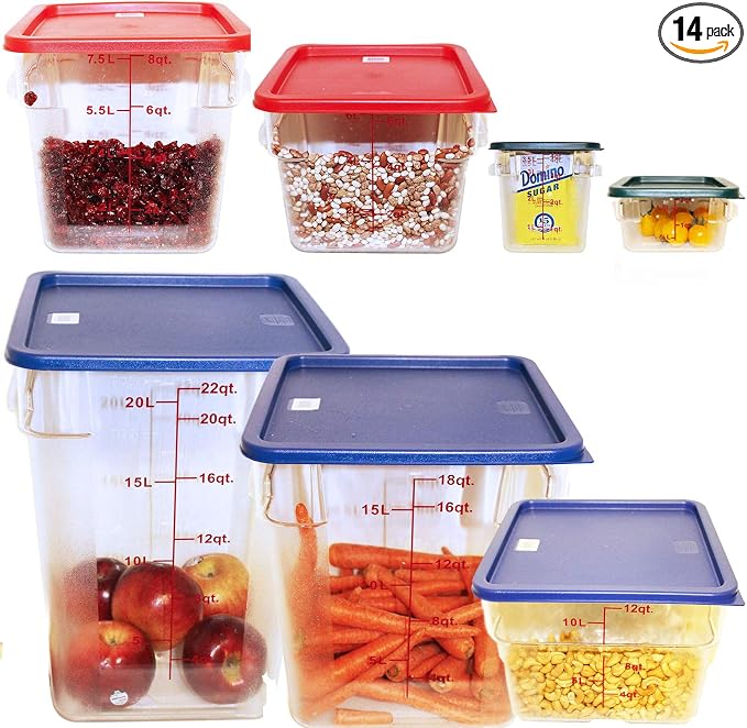 Tiger Chef Food Storage Square Polycarbonate Container Set Containers with Lids Commercial Grade, 2, 4, 6, 8, 12, 18, 22 quart, 14 Piece by TigerChef