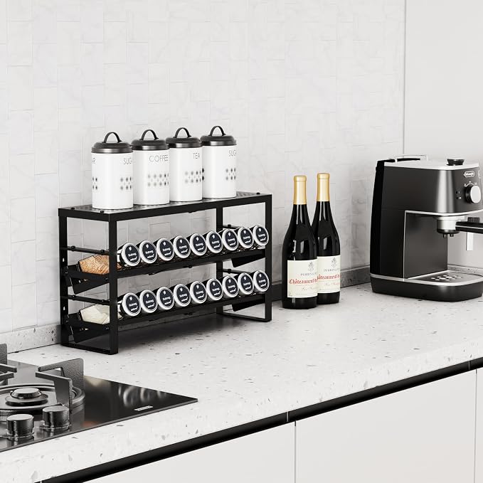 Jojocross Expandable, Stackable, Adjustable Spice Rack kitchen Organizer,Metal Pantry Storage Shelves - Multi-Tier Shelf for Cabinet, Countertop, Pantries, Cupboard or Wall Mount,Black - Image 2
