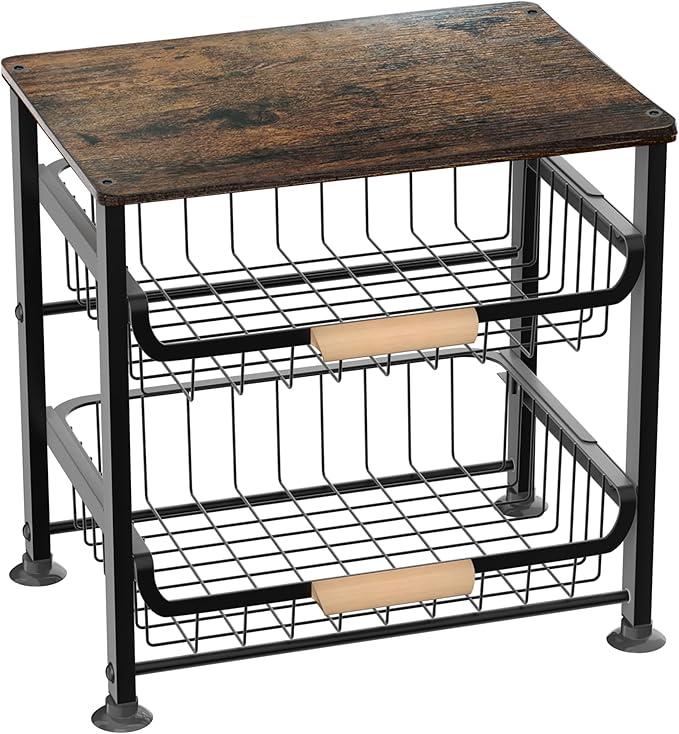 NiuYichee 3-layer Kitchen Fruit Storage Basket Snack Rack, Countertop & Desktop Pull-out Metal Basket with Handle, Organizers by NiuYichee
