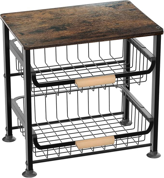 NiuYichee 3-layer Kitchen Fruit Storage Basket Snack Rack, Countertop & Desktop Pull-out Metal Basket with Handle, Organizers by NiuYichee