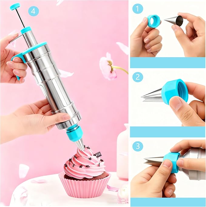 Gawren-H&E 208PCS Cake Decorating Kit with Icing Dispenser Gun for Beginner | Cake Decorating Supplies with Frosting Piping Kit,Piping Bags and Tips Set,Spatulas,Chocolate Moulds and more-Baking Supplies - Image 6
