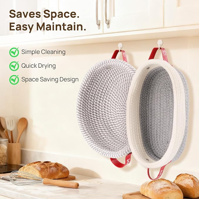 Sourdough Starter Kit 5 Banneton Round & Oval, Consciot Cotton Rope Bread Proofing Basket Set, Sourdough Bread Baking Supplies, Bread Baskets With Liners & Covers, Gift for Bakers Women Kids Family - Image 5