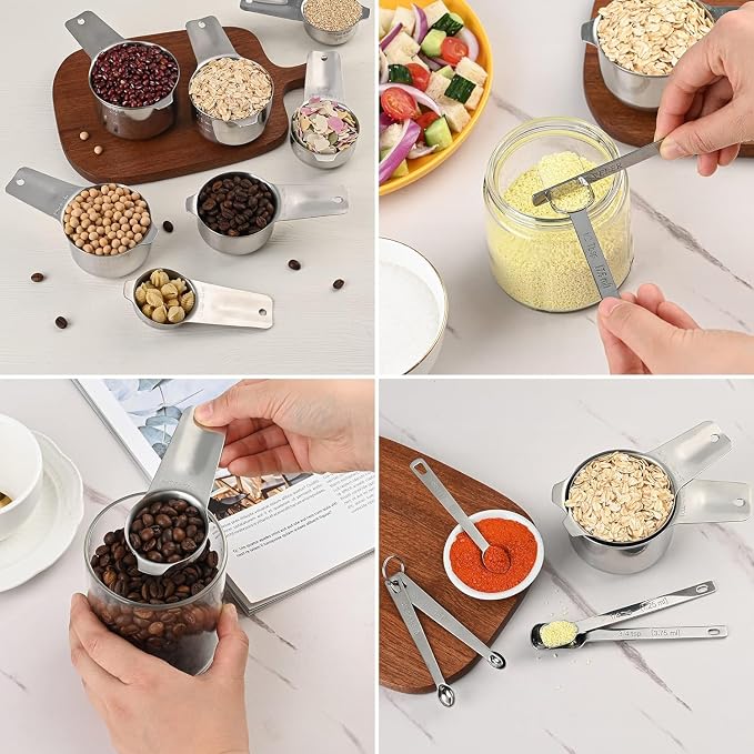 Measuring Cups Set 7, 18/8 Stainless Steel Measuring Cups for Kitchen & Baking, Metric & US Measure Cups for Dry and Liquid, Metal Measuring Tools with 1/8, 1/4, 1/3, 2/3, 3/4 Measure Cups - Image 6