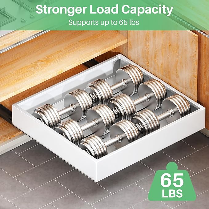 Pull Out Cabinet Organizer with Nano Adhesive, Heavy Duty Full-Extension Slide-Out Drawer for Kitchen Cabinet Organizers and Storage, No Drill Roll out Pantry Shelf, 11.8"W x 16.9"D x 3.1"H , White - Image 5
