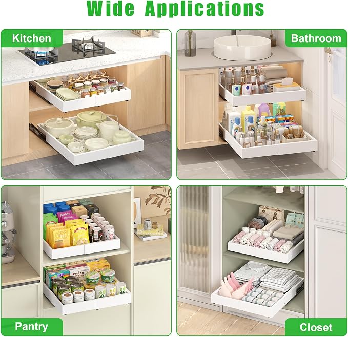 1 Pcs Pull Out Drawers for Cabinets Organizer Expandable Width(11.8"-19.4"), Depth(16.45"-21.7") With 3 Rails, No Drill Roll Out Drawer, Adhesive Sliding Drawers - Image 5