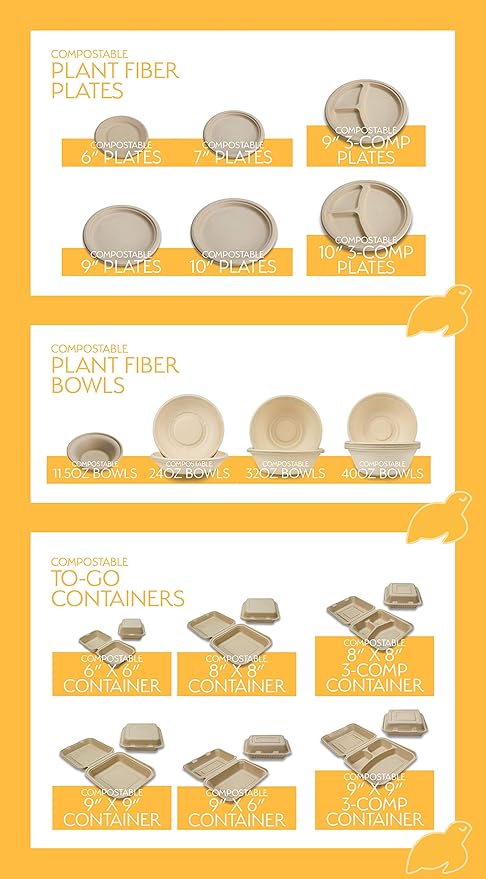 100% Compostable Disposable Food Containers with Lids [8”X8” 3-Comp 200 Pack] Eco-Friendly Take-Out TO-GO Containers, Heavy-Duty, Biodegradable, Unbleached by Earth's Natural Alternative - Image 6