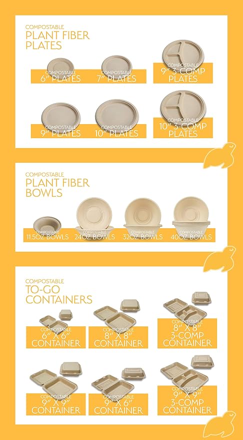 100% Compostable Disposable Food Containers with Lids [9”X9” 3-Comp 200 Pack] Eco-Friendly Take-Out TO-GO Containers, Heavy-Duty, Biodegradable, Unbleached by Earth's Natural Alternative - Image 6