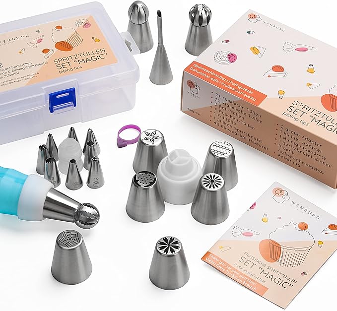 Wenburg Russian Piping Tips Set 100pcs - Icing Tips for Cake decorating and Cupcake Decorating Kit - 52 Tips - Flower Piping Tips, Large Ball Icing and Small Numbered Frosting Tips, Filling Nozzle - Image 2