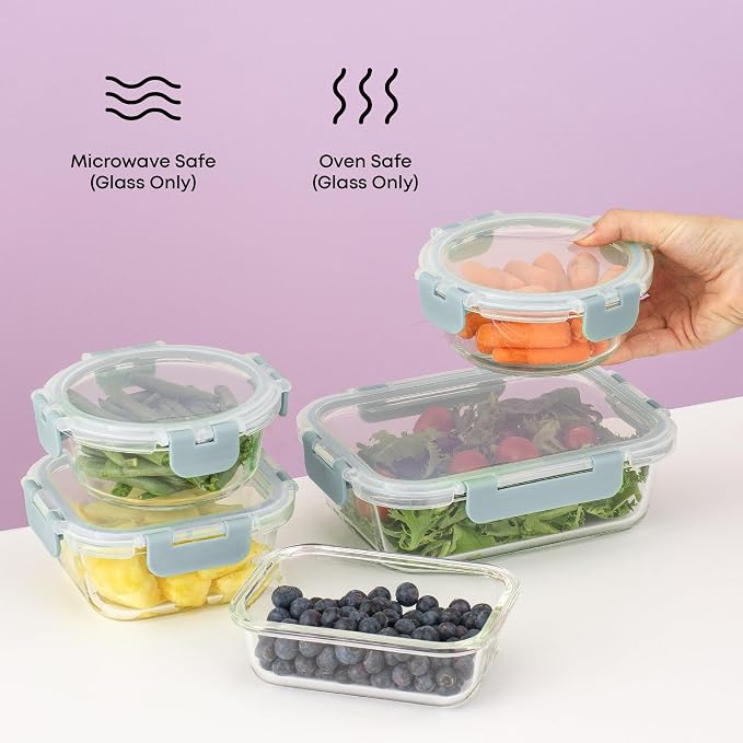 JoyJolt 24pc Borosilicate Glass Storage Containers with Lids | 12 Airtight/Freezer Safe Food Storage Containers for Pantry and Kitchen | Meal Prep Container for Lunch | Glass Tupperware Set - Image 6