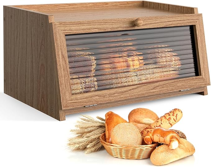 LOHASOK Bread Box for Kitchen Countertop,Yellow | Large, Farmhouse Bread Container Holder Storage, Acrylic translucent window by Lohasok