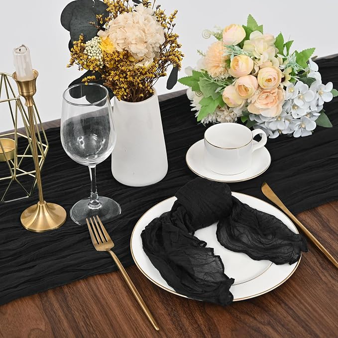 fani 100 Pack Gauze Cheesecloth Napkins, 20 x 20 in, Black | Wrinkled Table Napkins, Soft Cotton, Rustic Decorative, Weddings, Party, Dinner Table, Everyday Use - Image 6