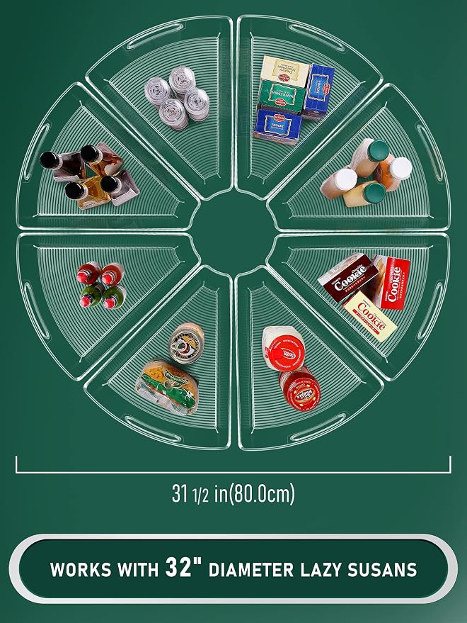 Lazy Susan Cabinet Organizer Bins for 26"/ 28"/ 32" Diameter | Corner Organizer, Plastic Cabinet Storage Bin, 1/8 Wedge - Food Safe, BPA Free, with Non-Slip Pads (for 32" Diameter, 8 Pack) - Image 2