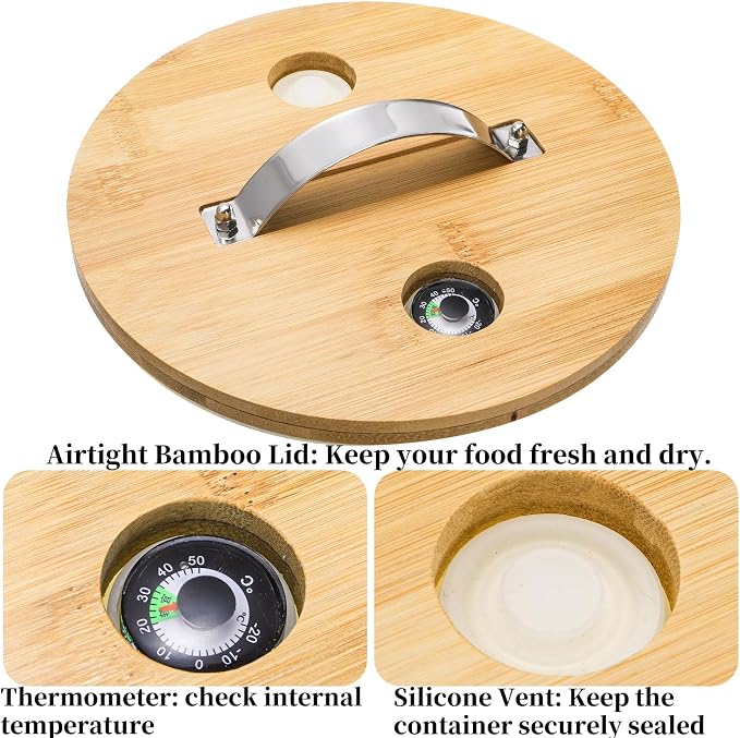 Goaste Glass Rice Dispenser with Bamboo Stand, 5L Flour Cereal Container with Airtight Lid, 8 Lbs Large Grain Food Storage Bucket, Countertop Beans Storage Tank with Measuring Cup & Valve for Dry Food - Image 3