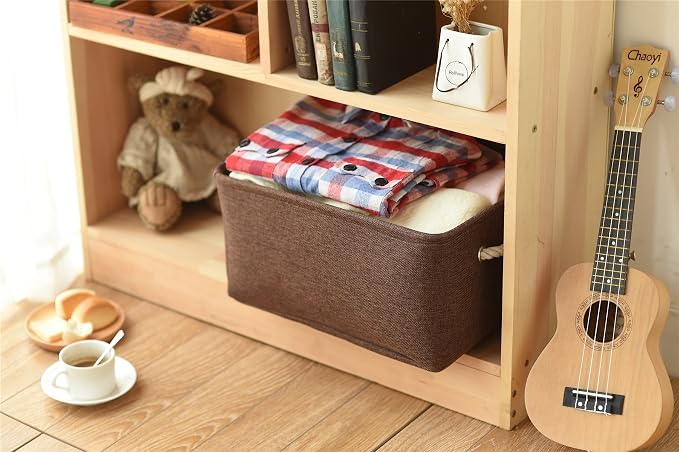 Decorative Basket Rectangular Fabric Storage Bin Organizer Basket with Handles for Clothes Storage (Brown, Large-1Pack,15L*10.5W*8H) - Image 5