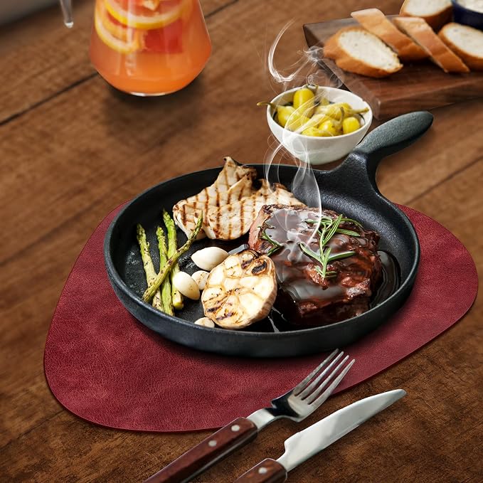 ADRIMER Placemats, Heat Resistant Round Placemats Set of 8 Washable 13 x 17 Inch, Waterproof Table Mats Wipeable for Kitchen, Dining Room Table Christmas Decor, Wine Red - Image 2