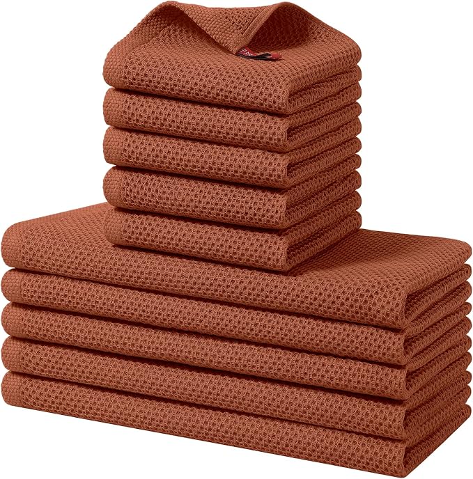 Homaxy 10 Pack 100% Cotton Kitchen Towels and Dishcloths Set, Rust | 12 x 12 Inches and 13 x 28 Inches Kitchen Towels Set, Ultra Soft Absorbent Dish Cloths for Washing Dishes by Homaxy