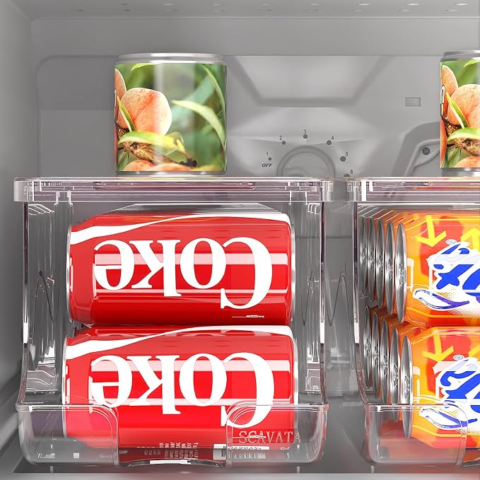 SCAVATA Stackable Refrigerator Organizer, Soda Can Dispenser Pop Cans Container Beverage Holder with Lid for Fridge, Freezer, Kitchen, Clear Plastic Storage Bins-Holds 10 Cans Each (One) - Image 7