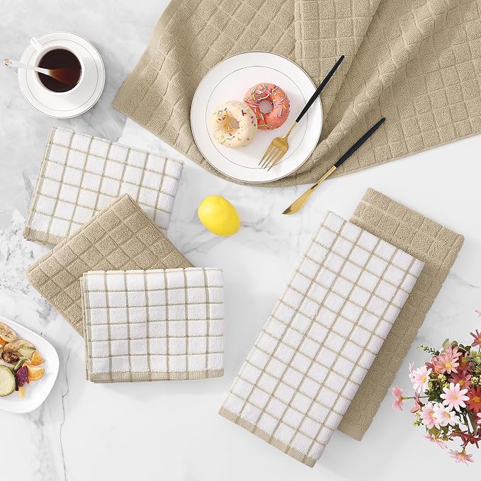 Homaxy Large Premium Cotton Kitchen Towels 16"x 28", 8 Pack, Tan | Natural Ring Spun 390 GSM Dish Towels, Super Absorbent Terry Kitchen Hand Towels, Soft Tea Towels with Hanging Loop - Image 9