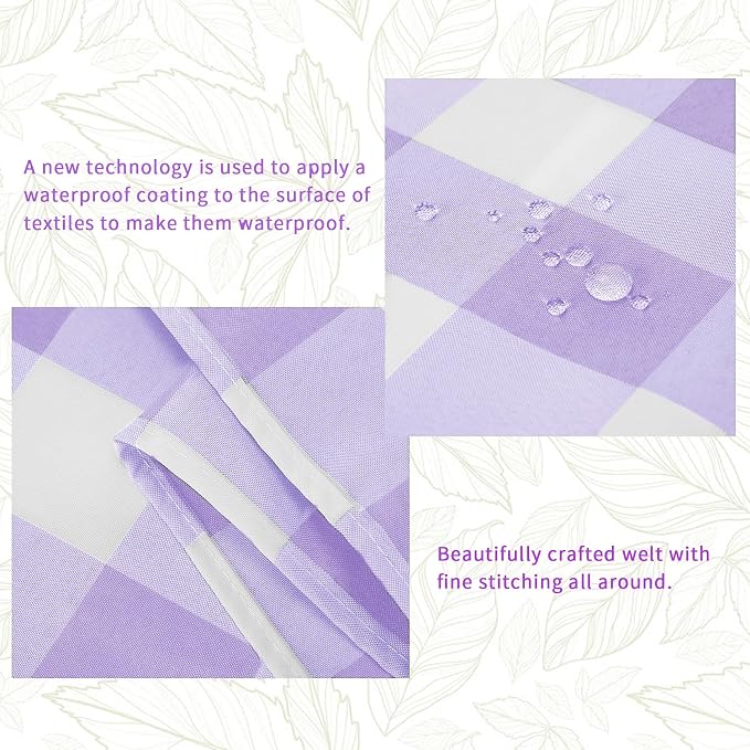 Cupuamon Fabric Checkered Table Runner 1 Pack Waterproof Gingham Table Runner 14W x 108L Buffalo Check Table Runners for Parties Kitchen Dining Wedding Banquet (Lavender and White) - Image 2