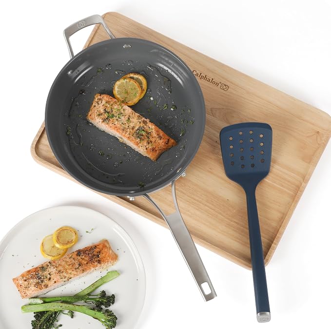Calphalon Edge 6-Piece Stainless Steel and Silicone Kitchen Tool Set, Kitchen Utensil Set, Scraper, Skimmer, Spoon, Ladle, Turner, Pasta Server, Heat Resistant Nonstick Safe Cooking Utensils (Navy) - Image 7