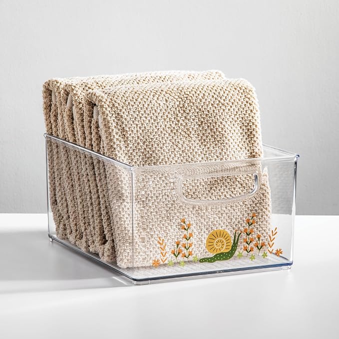 iDesign Bathroom Organizer Bin, Clear/Snail | Decorative Print, Stackable, Plastic Storage Basket, For Makeup & Vanity Organization - Image 5