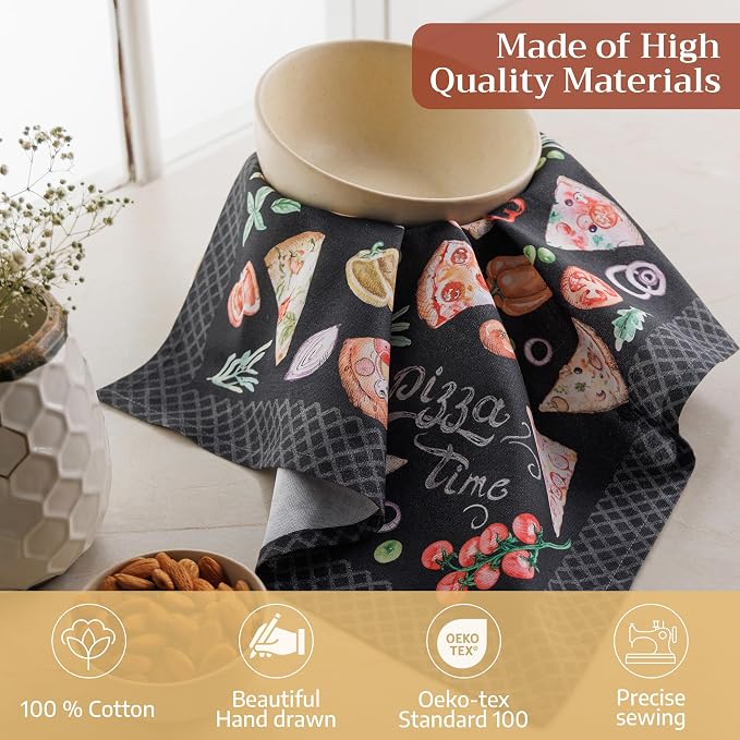 Maison d' Hermine Cloth Napkins Set of 4 Reusable 100% Cotton (18" x 18") | Everyday Square Napkins Cloth Washable Dinner Party Wedding Restaurant Hotel Kitchen Spring Summer - Pizza - Image 3