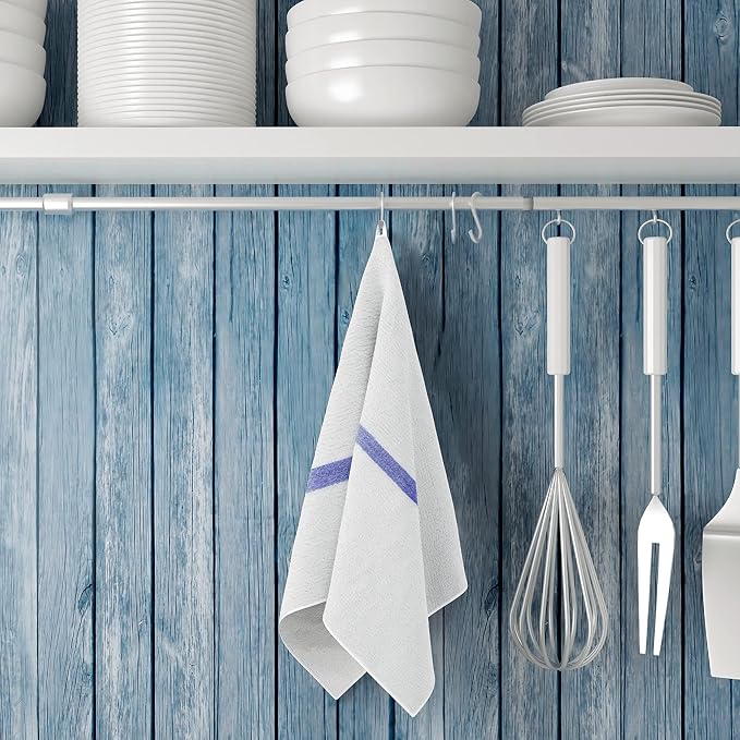 120 PC New Cotton Blend White Restaurant Bar Mops Kitchen Towels 28oz (10 Dozen) (120, Blue Stripe) - Image 6