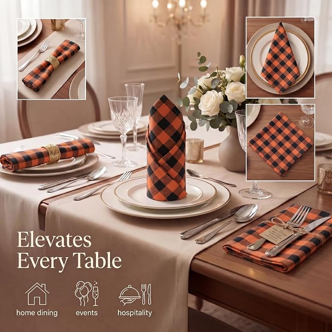 Urban Villa Cloth Napkins Cotton 12x12 (Set of 12) Orange/Black - Image 2