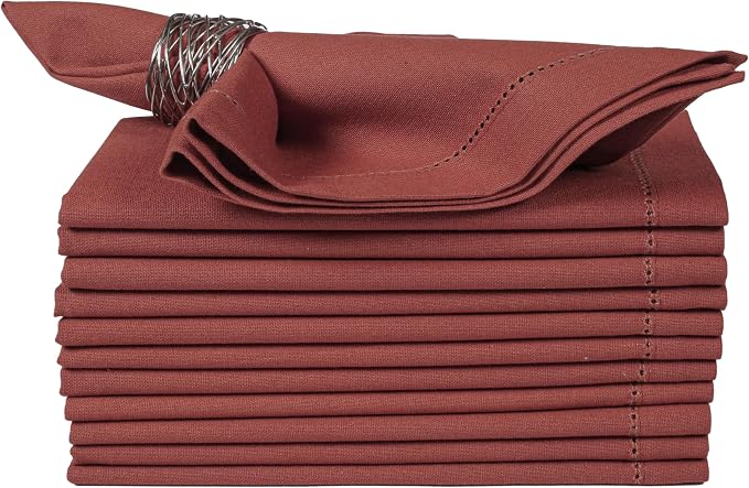 Bedding Craft Cotton Cloth Dinner Napkins Set of 12 – 18x18 Chili Oil with Frayed Selvedge Edges Hemstiched – Machine Washable Reusable Fabric Napkins for Weddings, Baby Showers, Parties & Table Décor by BeddingCraft