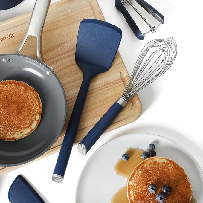 Calphalon Edge 10-Piece Kitchen Utensil Set with Crock, Stainless Steel and Silicone Cooking Tools, Nonstick-Safe Utensils with Comfortable Handles, Navy Blue - Image 7